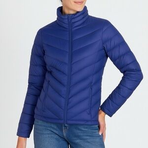 Core Puffer Jacket Down Feather Funnel Neck Lightweight Packable Quilted Blue M